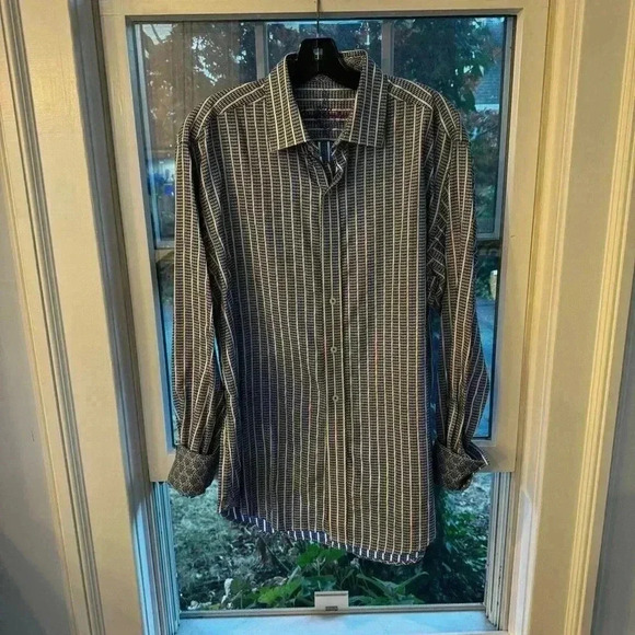 Robert Graham Mens Button Down Shirt Multicolored  Striped Flip Cuff Size Large - Picture 2 of 13